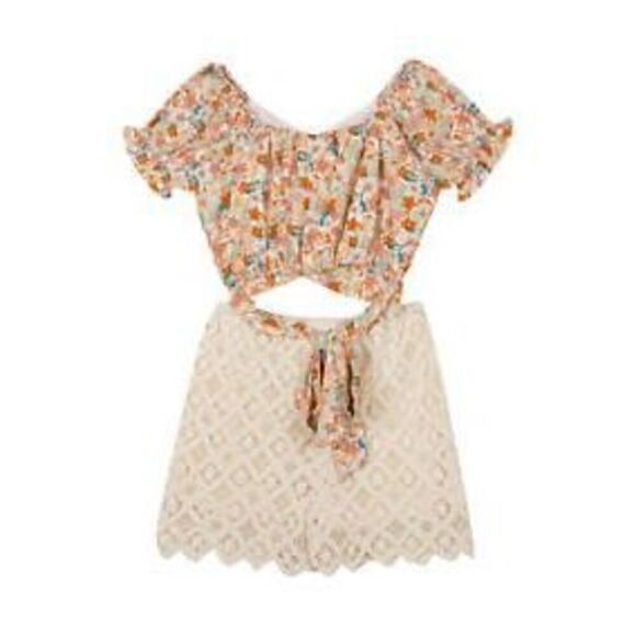 Tween Diva Girls size 12 Floral Puff Sleeve Top and lace shorts set - Picture 2 of 7